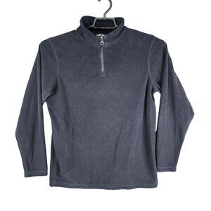 Mens Black Lands End Fleece Pullover Sweatshirt 1/4 Zip Long Sleeve Size XL